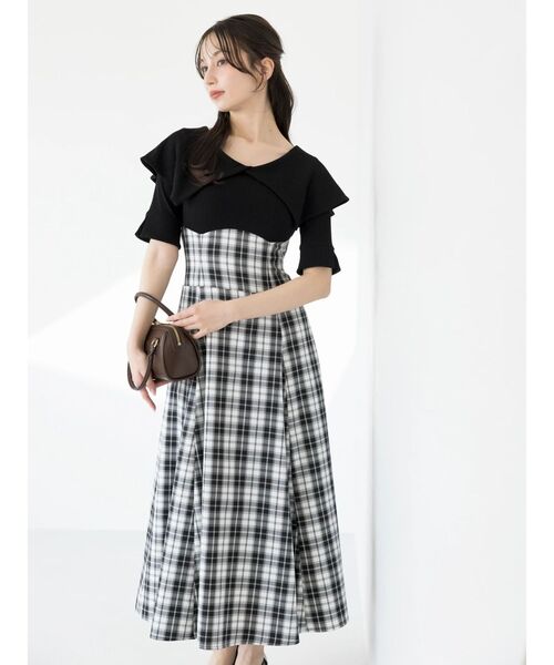 dazzlin（ダズリン）の「ビッグカラーチェックコルセットワンピース（ワンピース・レディース・ブラック/オフホワイト/ネイビー・MEDIUM/SMALL）」の6枚目の写真