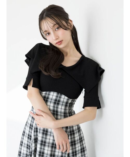 dazzlin（ダズリン）の「ビッグカラーチェックコルセットワンピース（ワンピース・レディース・ブラック/オフホワイト/ネイビー・MEDIUM/SMALL）」の7枚目の写真