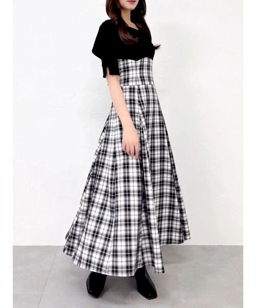 dazzlin（ダズリン）の「ビッグカラーチェックコルセットワンピース（ワンピース・レディース・ブラック/オフホワイト/ネイビー・MEDIUM/SMALL）」の8枚目の写真