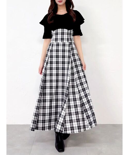 dazzlin（ダズリン）の「ビッグカラーチェックコルセットワンピース（ワンピース・レディース・ブラック/オフホワイト/ネイビー・MEDIUM/SMALL）」の9枚目の写真