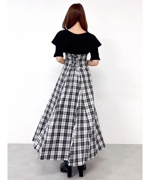 dazzlin（ダズリン）の「ビッグカラーチェックコルセットワンピース（ワンピース・レディース・ブラック/オフホワイト/ネイビー・MEDIUM/SMALL）」の10枚目の写真