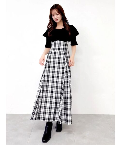 dazzlin（ダズリン）の「ビッグカラーチェックコルセットワンピース（ワンピース・レディース・ブラック/オフホワイト/ネイビー・MEDIUM/SMALL）」の11枚目の写真