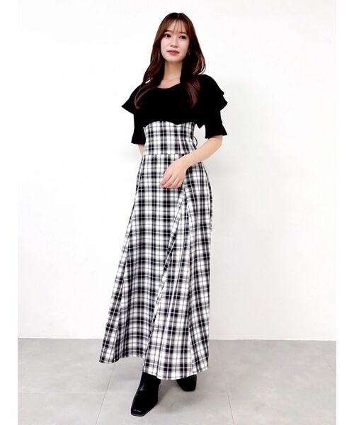 dazzlin（ダズリン）の「ビッグカラーチェックコルセットワンピース（ワンピース・レディース・ブラック/オフホワイト/ネイビー・MEDIUM/SMALL）」の12枚目の写真