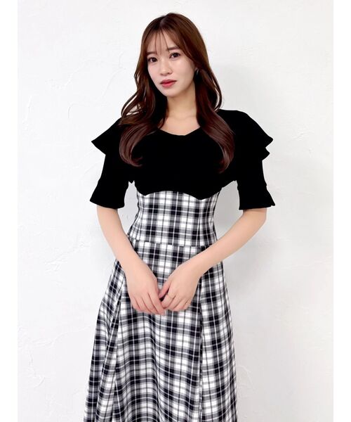 dazzlin（ダズリン）の「ビッグカラーチェックコルセットワンピース（ワンピース・レディース・ブラック/オフホワイト/ネイビー・MEDIUM/SMALL）」の13枚目の写真