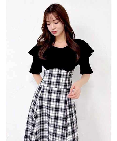dazzlin（ダズリン）の「ビッグカラーチェックコルセットワンピース（ワンピース・レディース・ブラック/オフホワイト/ネイビー・MEDIUM/SMALL）」の14枚目の写真