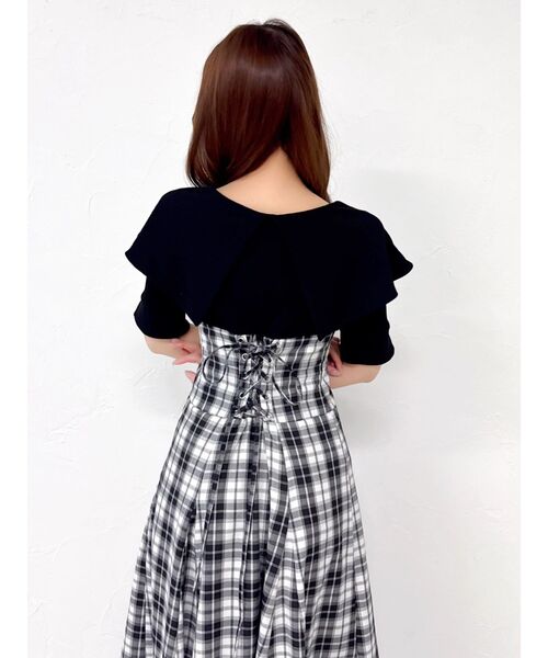 dazzlin（ダズリン）の「ビッグカラーチェックコルセットワンピース（ワンピース・レディース・ブラック/オフホワイト/ネイビー・MEDIUM/SMALL）」の15枚目の写真
