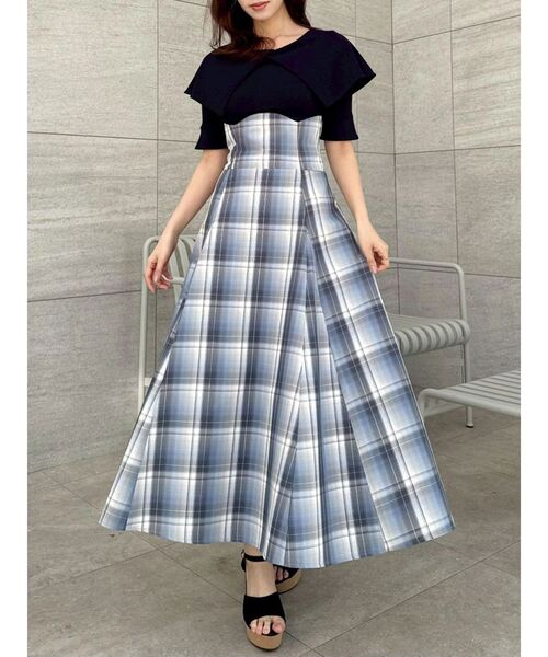 dazzlin（ダズリン）の「ビッグカラーチェックコルセットワンピース（ワンピース・レディース・ブラック/オフホワイト/ネイビー・MEDIUM/SMALL）」の18枚目の写真