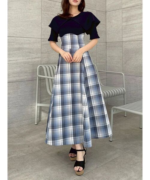 dazzlin（ダズリン）の「ビッグカラーチェックコルセットワンピース（ワンピース・レディース・ブラック/オフホワイト/ネイビー・MEDIUM/SMALL）」の19枚目の写真