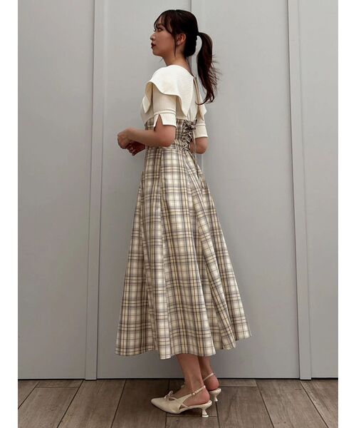 dazzlin(ダズリン)の「ビッグカラーチェックコルセットワンピース(ワンピース・レディース・ブラック/オフホワイト/ネイビー・MEDIUM/SMALL)」の13枚目の写真