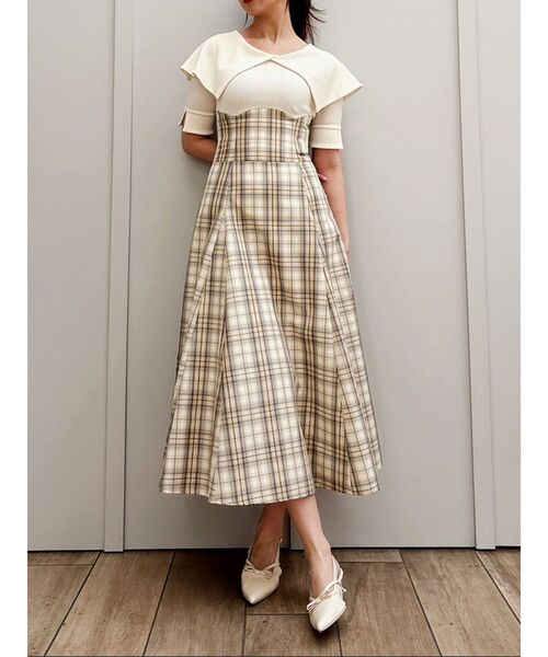 dazzlin（ダズリン）の「ビッグカラーチェックコルセットワンピース（ワンピース・レディース・ブラック/オフホワイト/ネイビー・MEDIUM/SMALL）」の21枚目の写真