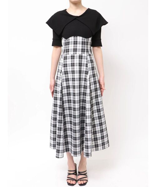 dazzlin(ダズリン)の「ビッグカラーチェックコルセットワンピース(ワンピース・レディース・ブラック/オフホワイト/ネイビー・MEDIUM/SMALL)」の16枚目の写真