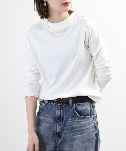 FUNALIVE(ファンアライブ)の「無地 ロングTシャツ プチハイネック(Tシャツ/カットソー・レディース・チャコールグレー/杢グレー/ブラック/オフホワイト・LL/M/L/3L)」の3枚目の写真