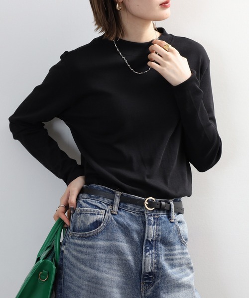 FUNALIVE(ファンアライブ)の「無地 ロングTシャツ プチハイネック(Tシャツ/カットソー・レディース・チャコールグレー/杢グレー/ブラック/オフホワイト・LL/M/L/3L)」の1枚目の写真