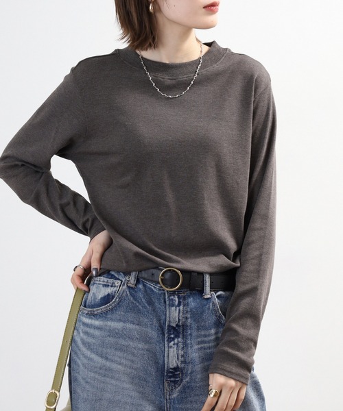 FUNALIVE(ファンアライブ)の「無地 ロングTシャツ プチハイネック(Tシャツ/カットソー・レディース・チャコールグレー/杢グレー/ブラック/オフホワイト・LL/M/L/3L)」の5枚目の写真