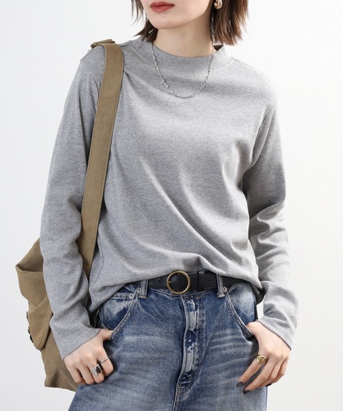 FUNALIVE(ファンアライブ)の「無地 ロングTシャツ プチハイネック(Tシャツ/カットソー・レディース・チャコールグレー/杢グレー/ブラック/オフホワイト・LL/M/L/3L)」の7枚目の写真