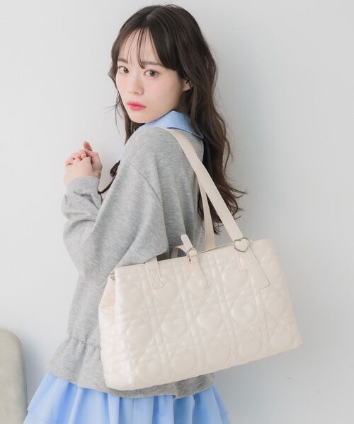 RETRO GIRL（レトロガール）の「ハートキルトキャリーオンバッグ（トートバッグ・レディース・ピンク/オフホワイト/ブラック・ONE SIZE）」の12枚目の写真