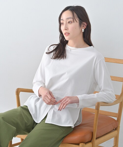 Liyoca（リヨカ）の「【Liyoca】ベーシック天竺スリットプルオーバー（Tシャツ/カットソー・レディース・ホワイト/ブラック・02）」の2枚目の写真