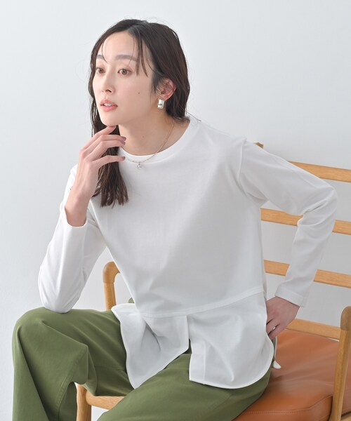 Liyoca（リヨカ）の「【Liyoca】ベーシック天竺スリットプルオーバー（Tシャツ/カットソー・レディース・ホワイト/ブラック・02）」の4枚目の写真