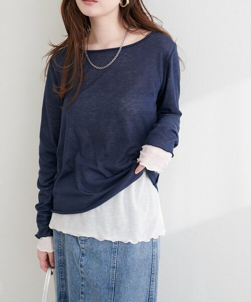 natural couture（ナチュラルクチュール）の「リバーシブルシアーカットTOPS（Tシャツ/カットソー・レディース・サックスブルー/ピンク/ネイビー/グレー・FREE）」の2枚目の写真