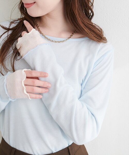 natural couture（ナチュラルクチュール）の「リバーシブルシアーカットTOPS（Tシャツ/カットソー・レディース・サックスブルー/ピンク/ネイビー/グレー・FREE）」の3枚目の写真