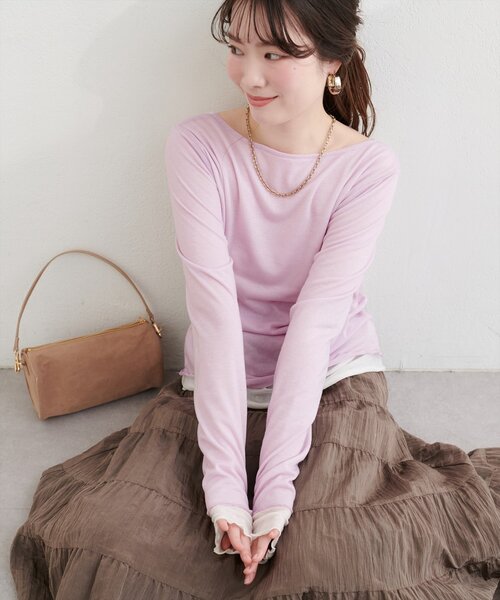 natural couture（ナチュラルクチュール）の「リバーシブルシアーカットTOPS（Tシャツ/カットソー・レディース・サックスブルー/ピンク/ネイビー/グレー・FREE）」の4枚目の写真