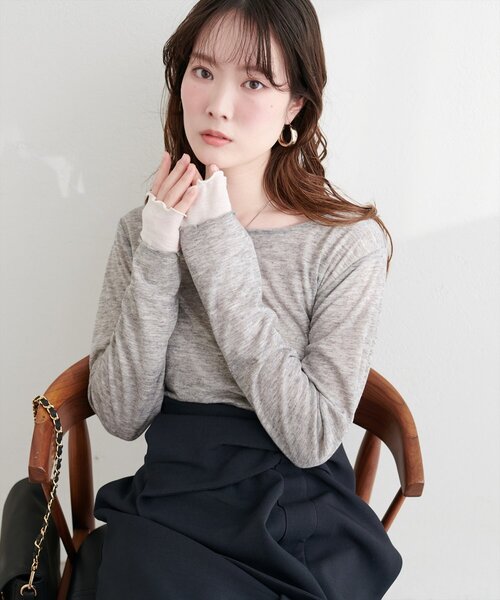 natural couture（ナチュラルクチュール）の「リバーシブルシアーカットTOPS（Tシャツ/カットソー・レディース・サックスブルー/ピンク/ネイビー/グレー・FREE）」の5枚目の写真