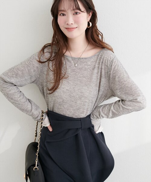 natural couture（ナチュラルクチュール）の「リバーシブルシアーカットTOPS（Tシャツ/カットソー・レディース・サックスブルー/ピンク/ネイビー/グレー・FREE）」の7枚目の写真