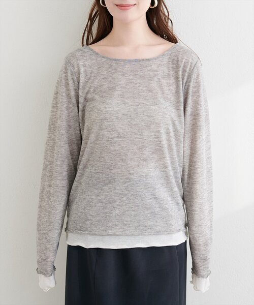 natural couture（ナチュラルクチュール）の「リバーシブルシアーカットTOPS（Tシャツ/カットソー・レディース・サックスブルー/ピンク/ネイビー/グレー・FREE）」の9枚目の写真