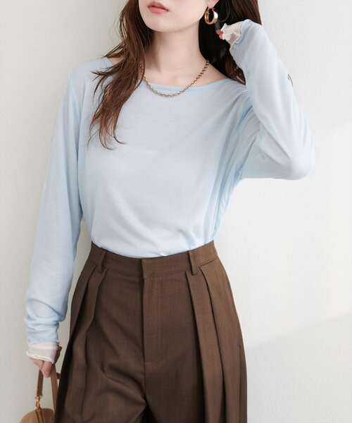 natural couture（ナチュラルクチュール）の「リバーシブルシアーカットTOPS（Tシャツ/カットソー・レディース・サックスブルー/ピンク/ネイビー/グレー・FREE）」の17枚目の写真