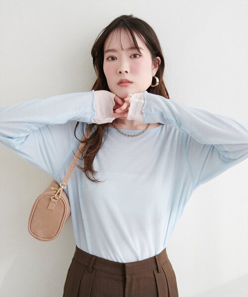 natural couture（ナチュラルクチュール）の「リバーシブルシアーカットTOPS（Tシャツ/カットソー・レディース・サックスブルー/ピンク/ネイビー/グレー・FREE）」の18枚目の写真