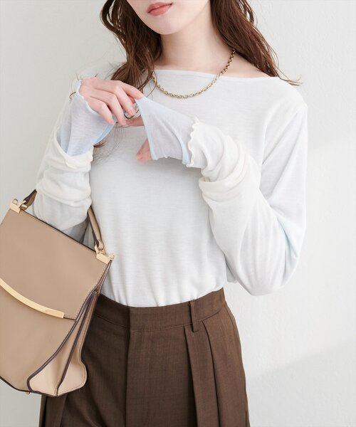 natural couture（ナチュラルクチュール）の「リバーシブルシアーカットTOPS（Tシャツ/カットソー・レディース・サックスブルー/ピンク/ネイビー/グレー・FREE）」の20枚目の写真