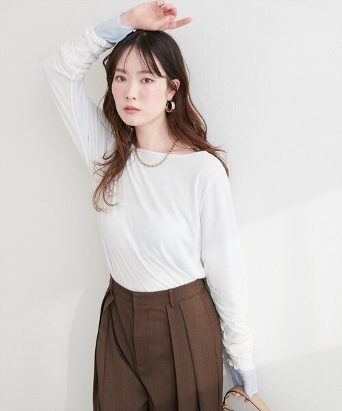 natural couture（ナチュラルクチュール）の「リバーシブルシアーカットTOPS（Tシャツ/カットソー・レディース・サックスブルー/ピンク/ネイビー/グレー・FREE）」の21枚目の写真
