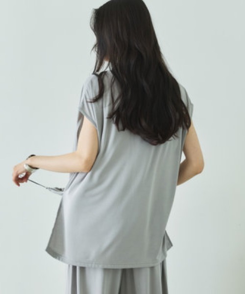 Doux archives(ドゥアルシーヴ)の「裾ドロストフレンチスリーブカットトップス(Tシャツ/カットソー・レディース・キャメル/ブラック/グレー・FREE)」の9枚目の写真