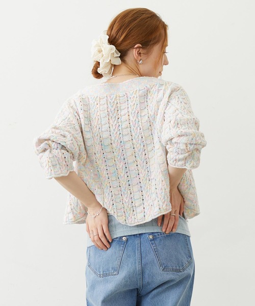MILKFED.（ミルクフェド）の「OPENWORK CABLE KNIT CARDIGAN（カーディガン/ボレロ・レディース・オフホワイト/マルチ/ブラック・ONE SIZE）」の6枚目の写真