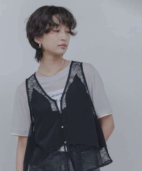 Eimee Law（エイミーロウ）の「レースエンブロランジェリージレ（ベスト・レディース・サックスブルー/オフホワイト/ネイビー/ブラック・FREE）」の3枚目の写真