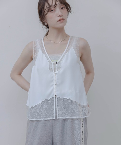 Eimee Law（エイミーロウ）の「レースエンブロランジェリージレ（ベスト・レディース・サックスブルー/オフホワイト/ネイビー/ブラック・FREE）」の7枚目の写真