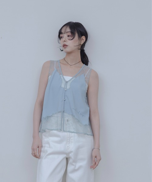 Eimee Law（エイミーロウ）の「レースエンブロランジェリージレ（ベスト・レディース・サックスブルー/オフホワイト/ネイビー/ブラック・FREE）」の10枚目の写真