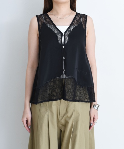 エイミーロウ　ロングジレ　ベスト　ブラック Eimee Law（エイミーロウ） ベスト ジレ ファー＆メルトンボクシィジレ