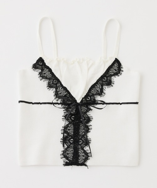 one after another NICE CLAUP（ワンアフターアナザーナイスクラップ）の「【セット対応】配色レースニットビスチェ（キャミソール・レディース・ブラック/ピンク/サックスブルー/オフホワイト・FREE）」の2枚目の写真