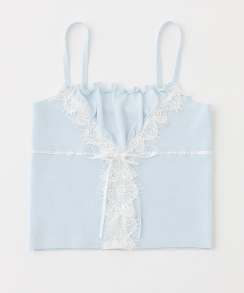 one after another NICE CLAUP（ワンアフターアナザーナイスクラップ）の「【セット対応】配色レースニットビスチェ（キャミソール・レディース・ブラック/ピンク/サックスブルー/オフホワイト・FREE）」の4枚目の写真