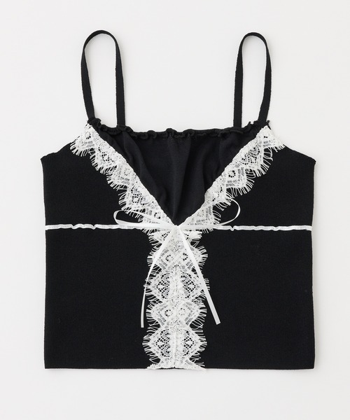 one after another NICE CLAUP（ワンアフターアナザーナイスクラップ）の「【セット対応】配色レースニットビスチェ（キャミソール・レディース・ブラック/ピンク/サックスブルー/オフホワイト・FREE）」の3枚目の写真