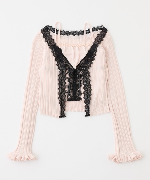 one after another NICE CLAUP（ワンアフターアナザーナイスクラップ）の「【セット対応】配色レースニットビスチェ（キャミソール・レディース・ブラック/ピンク/サックスブルー/オフホワイト・FREE）」の5枚目の写真