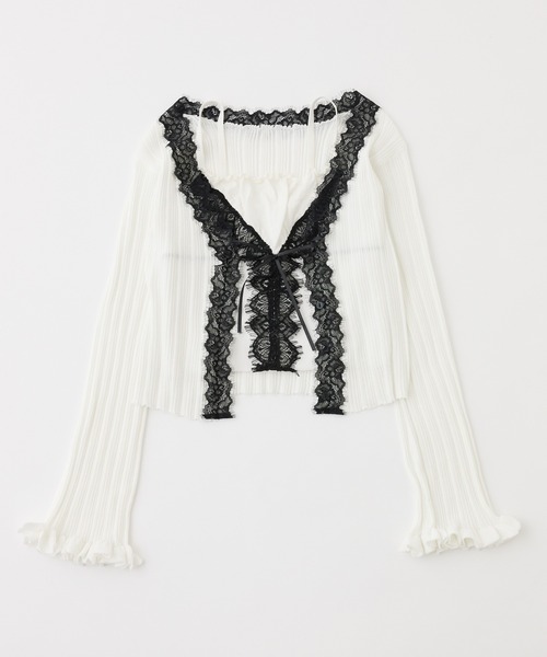 one after another NICE CLAUP（ワンアフターアナザーナイスクラップ）の「【セット対応】配色レースニットビスチェ（キャミソール・レディース・ブラック/ピンク/サックスブルー/オフホワイト・FREE）」の6枚目の写真