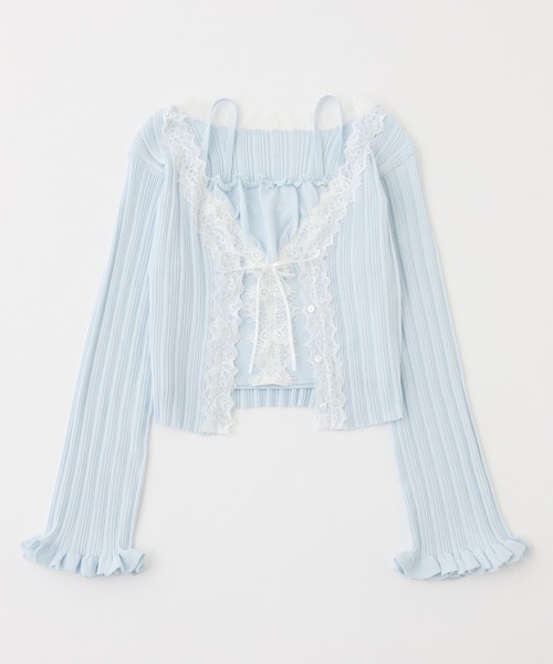 one after another NICE CLAUP（ワンアフターアナザーナイスクラップ）の「【セット対応】配色レースニットビスチェ（キャミソール・レディース・ブラック/ピンク/サックスブルー/オフホワイト・FREE）」の7枚目の写真