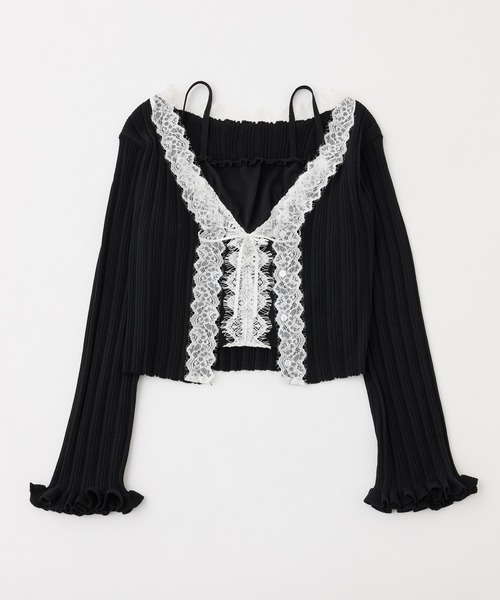 one after another NICE CLAUP（ワンアフターアナザーナイスクラップ）の「【セット対応】配色レースニットビスチェ（キャミソール・レディース・ブラック/ピンク/サックスブルー/オフホワイト・FREE）」の8枚目の写真