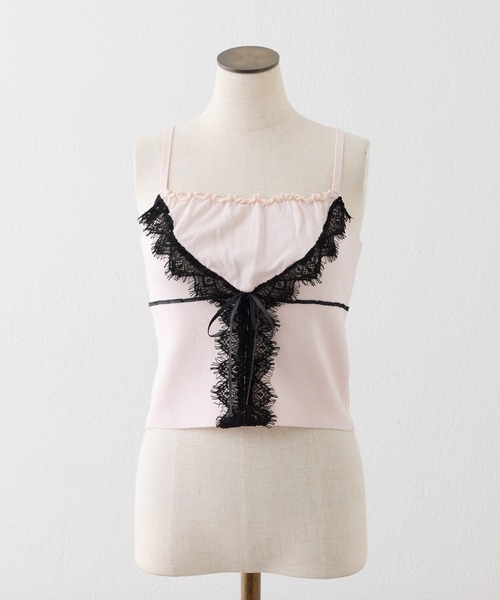 one after another NICE CLAUP（ワンアフターアナザーナイスクラップ）の「【セット対応】配色レースニットビスチェ（キャミソール・レディース・ブラック/ピンク/サックスブルー/オフホワイト・FREE）」の15枚目の写真