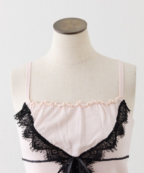 one after another NICE CLAUP（ワンアフターアナザーナイスクラップ）の「【セット対応】配色レースニットビスチェ（キャミソール・レディース・ブラック/ピンク/サックスブルー/オフホワイト・FREE）」の9枚目の写真