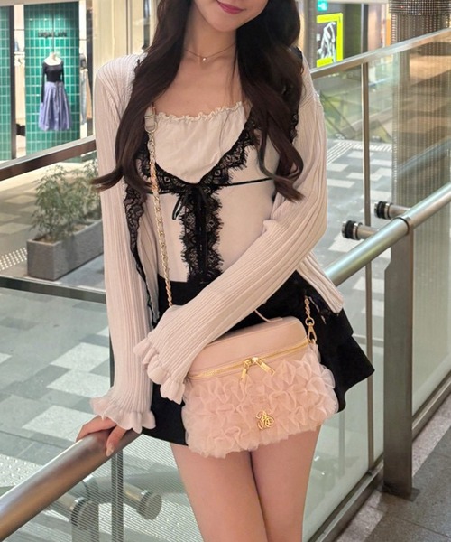 one after another NICE CLAUP（ワンアフターアナザーナイスクラップ）の「配色レースニットビスチェ（キャミソール・レディース・ブラック/ピンク/サックスブルー/オフホワイト・FREE）」の18枚目の写真