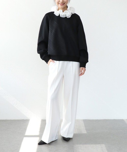 Jines（ジネス）の「フリル衿付きダンボールトップス（Tシャツ/カットソー・レディース・グレー/ブラック/ホワイト・38）」の9枚目の写真