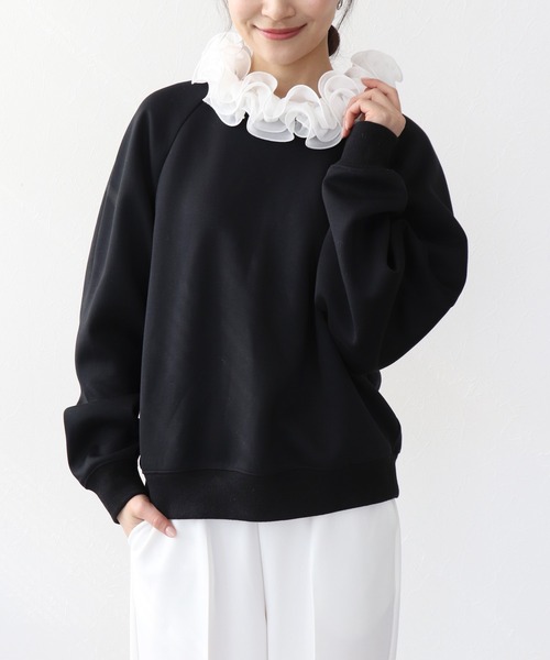 Jines（ジネス）の「フリル衿付きダンボールトップス（Tシャツ/カットソー・レディース・グレー/ブラック/ホワイト・38）」の11枚目の写真